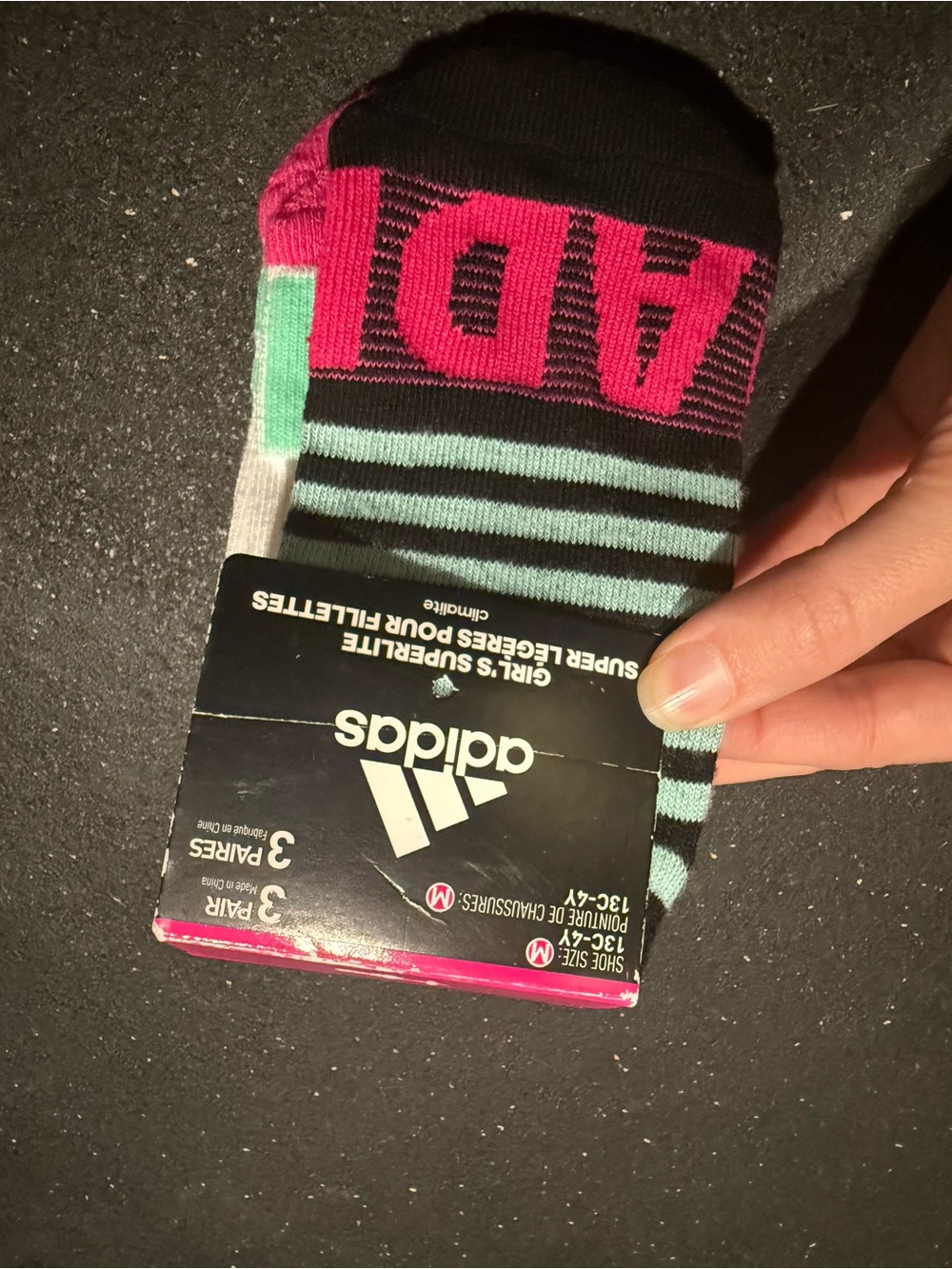 adidas Girls No-Show Socks in Black, Pink & Mint (3-Pack)